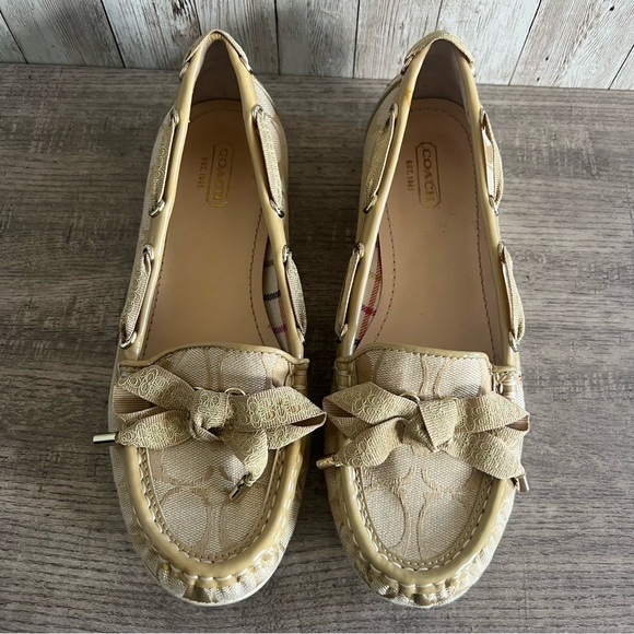 Coach Women's Monogram Beige Loafers - Picture 1 of 8